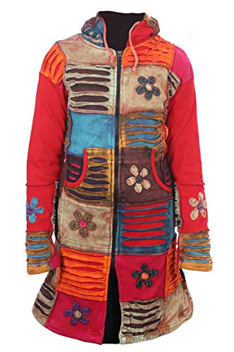 Ezhippie Damen Regenbogen Blumen- und Rasiermesserschnitt Patchwork Langer Mantel, XL von Ezhippie