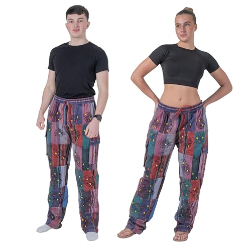 Ezhippie Handgefertigte Hippie-Patchwork-Hose für Männer, Cargohose aus 100% Baumwolle im Bohemian-Stil mit elastischer Taille, XXL von Ezhippie
