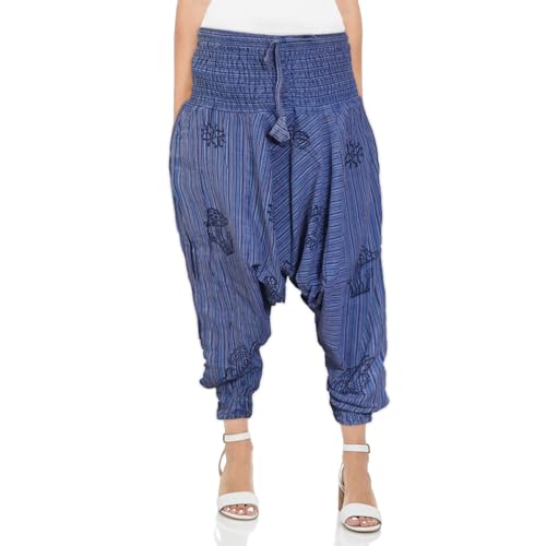 Ezhippie Haremshose Für Damen Stonewashed Gestreift Hippie-Hose, Blau, One Size von Ezhippie