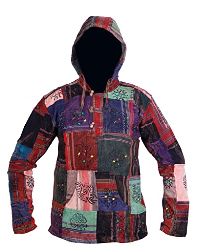 Shopoholic Fashion Ezhippie Herren-Patchwork-Hemd mit Kapuze, Mehrfarbig, Baumwolle, leicht, langärmelig, böhmischer Kapuzenpullover, Mehrfarbig, 4XL von Ezhippie