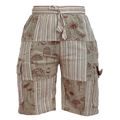 Ezhippie Patchwork Unisex Hippie Boho Cargo Shorts mit 2 Seitentaschen., natur, XL von Ezhippie