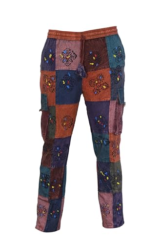 Ezhippie Männer Bohemian Cargo Traditionelle Patchwork Hippie Hose, 3XL von Ezhippie