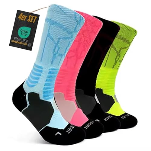 Ezlano Kompressions-Laufsocken 4er-Pack – Anti-Blasen Sportsocken für Herren & Damen – Atmungsaktive Running Socken mit Fußgewölbeunterstützung, Belüftungsnetz & Polsterung – Größe 38-45 von Ezlano