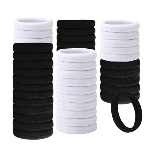 100pcs Damen Haargummi Schwarz weiß 4cm Haargummis für Frauen Mädchen Dickes Haar Elastische Zopfgummi Ezppuu116 (blackwhite) von Ezppuu