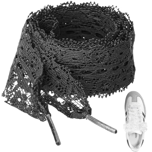 Ezranova 1Paar Damen flache hohle Blume Spitze Schnürsenkel Spitze Ballett Stil Spitze elastische Spitze Schnürsenkel für niedliche Mädchen (Schwarz) von Ezranova