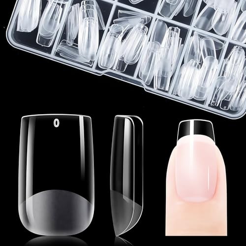 Kurze Quadrat Nagelspitzen – Vollständige Abdeckung Kurze Weiche Gelspitzen Tips nageltips Vorpolierte Künstliche Nagelspitzen aus PMMA-Harz für Frauen,Salon,12 Größen,120 Stück von Ezranova