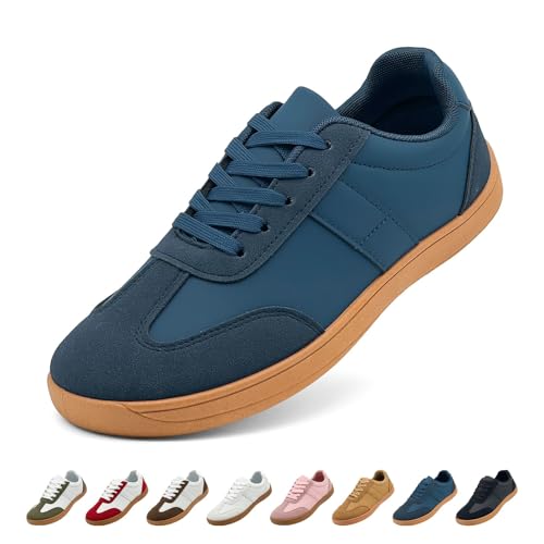 Ezrnoxc Damen Barfußschuhe Casual Breite Zehenbox Soft Zero Drop Minimalistische rutschfeste Bequeme Weite Walking Sneakers, Blau, 42 EU Weit von Ezrnoxc