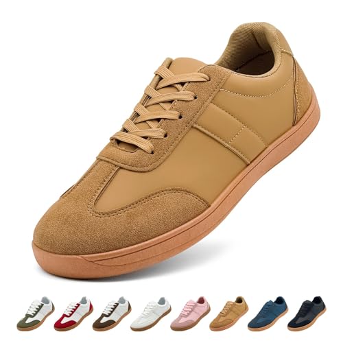 Ezrnoxc Damen Barfußschuhe Casual Breite Zehenbox Soft Zero Drop Minimalistische rutschfeste Bequeme Weite Walking Sneakers, Braun, 37 EU Weit von Ezrnoxc
