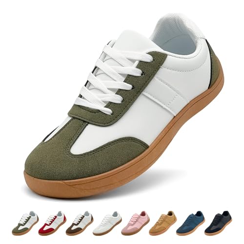 Ezrnoxc Damen Barfußschuhe Casual Breite Zehenbox Soft Zero Drop Minimalistische rutschfeste Bequeme Weite Walking Sneakers, Weiß-grün, 37.5 EU Weit von Ezrnoxc