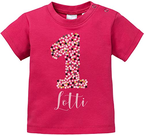 EZYshirt® 1. Geburtstag niedlicher Sternenzahl mit Wunschname T-Shirt Baby Mädchen Bio Baumwolle von Ezyshirt