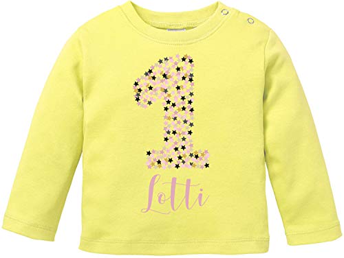 EZYshirt® 1. Geburtstag niedlicher Sternenzahl mit Wunschname T-Shirt Langarm Baby Mädchen Bio Baumwolle von Ezyshirt