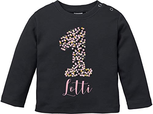 EZYshirt® 1. Geburtstag niedlicher Sternenzahl mit Wunschname T-Shirt Langarm Baby Mädchen Bio Baumwolle von Ezyshirt