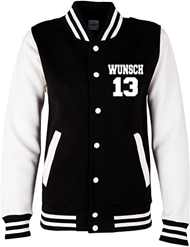 EZYshirt® College Jacke Damen Schwarz/Weiss M Langarm Rundkragen Entspannt Collegejacke Mantel für junge Erwachsene, Studentinnen von Ezyshirt