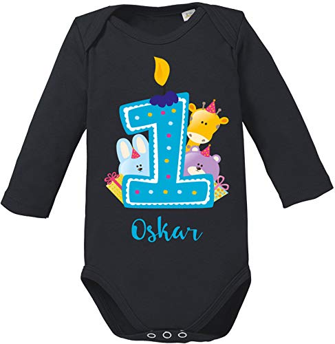 EZYshirt® Geburtstagsgeschenk Baby | 1. Geburtstag niedliche Tiere feiern die erste Geburtstags Party Body | T-Shirt | Pullover aus Reiner 100% Bio Baumwolle von Ezyshirt