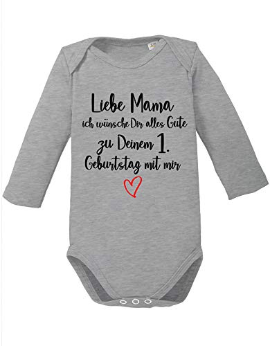 EZYshirt® Liebe Mama ich wünsche dir Alles Gute zum 1. Geburtstag mit Mir Body Baby Langarm Bio Baumwolle von Ezyshirt