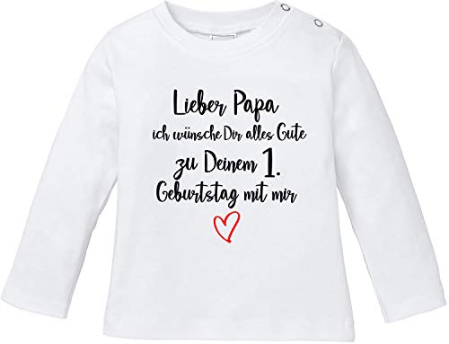 EZYshirt® Lieber Papa ich wünsche dir Alles Gute zum 1. Geburtstag mit Mir T-Shirt Langarm Baby Weiss von Ezyshirt