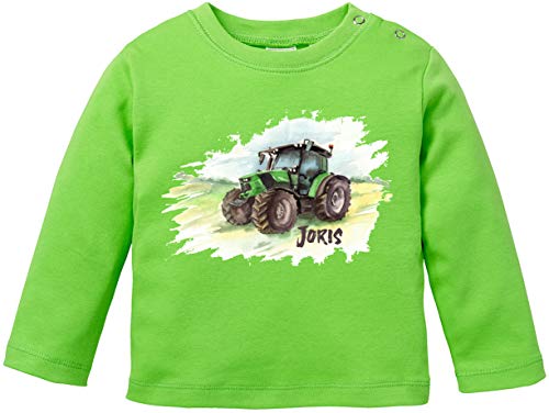EZYshirt® Traktor mit Wunschnamen | Trecker Aufdruck T-Shirt Baby Langarm Bio Baumwolle von Ezyshirt