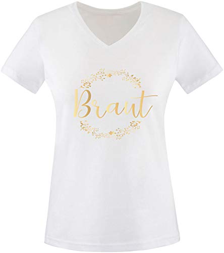 EZYshirt® Junggesellinnenabschied JGA Braut & Team Braut Goldener Blumenkranz T-Shirt Damen V-Neck von Ezyshirt