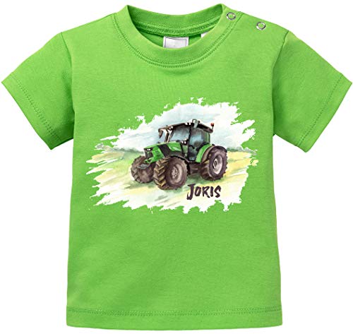 EZYshirt® Traktor mit Wunschnamen | Trecker Aufdruck T-Shirt Baby Bio Baumwolle von Ezyshirt