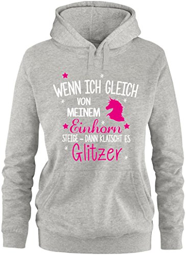 Ezyshirt® Wenn ich gleich von Meinem Einhorn steige - Dann klatscht es Glitzer Damen Hoodie von Ezyshirt