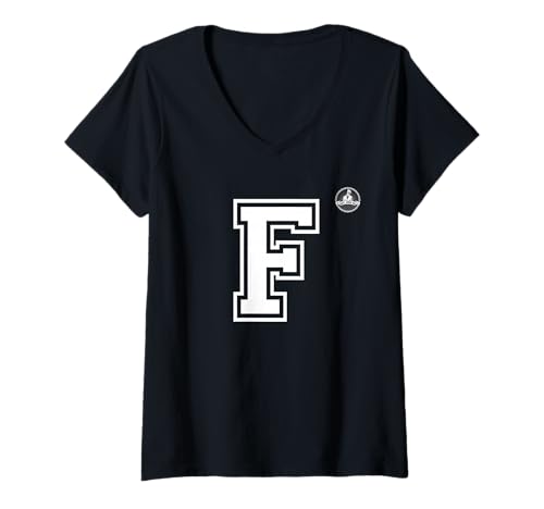 Damen F Buchstabe College Stil Cool T-Shirt mit V-Ausschnitt von F Buchstabe College Stil Cool Weiß