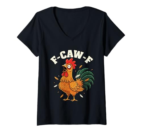 Damen F-CAW-F Angry Chicken Humor FCAWF Zitat Rooster Meme lustig T-Shirt mit V-Ausschnitt Damen F-CAW-F Angry Chicken Humor FCAWF Zitat Rooster Meme lustig T-Shirt mit V-Ausschnitt von F-CAW-F Chic Rooster Meme Co.