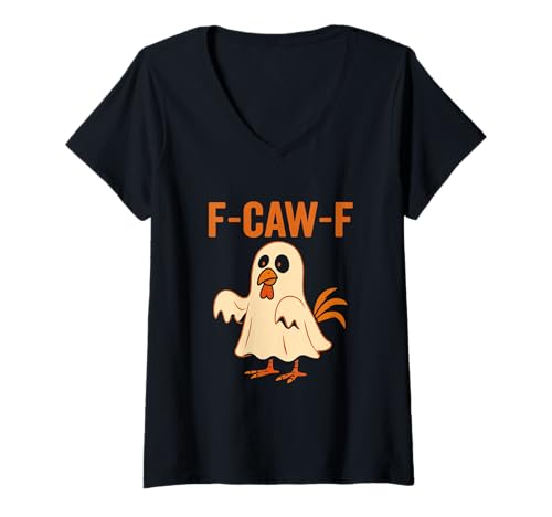Damen F-CAW-F Huhn Meme Lustiges Halloween T-Shirt mit V-Ausschnitt Damen F-CAW-F Huhn Meme Lustiges Halloween T-Shirt mit V-Ausschnitt von F-CAW-F Funny Meme Halloween Humor
