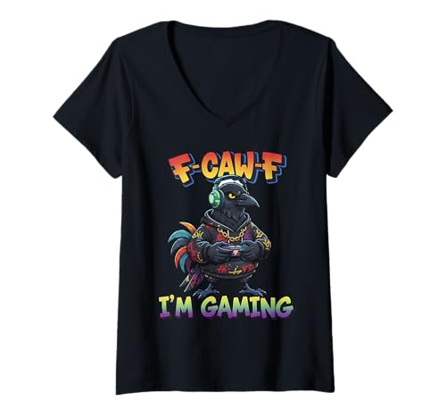Damen F-Caw-F Crow Game Meme Lustiger Gamer Raven FCAWF Ich Spiele T-Shirt mit V-Ausschnitt Damen F-Caw-F Crow Game Meme Lustiger Gamer Raven FCAWF Ich Spiele T-Shirt mit V-Ausschnitt von F-CAW-F Gamer Humor Crow Funny FCAWF Raven Meme