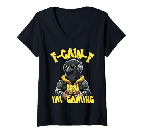 Damen F-Caw-F Crow Meme Lustiger Gamer Black Raven FCAWF Ich Spiele T-Shirt mit V-Ausschnitt Damen F-Caw-F Crow Meme Lustiger Gamer Black Raven FCAWF Ich Spiele T-Shirt mit V-Ausschnitt von F-CAW-F Gamer Humor Crow Funny FCAWF Raven Meme