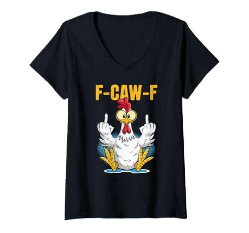 Damen F-CAW-F Lustiges Huhn Humor witzig T-Shirt mit V-Ausschnitt Damen F-CAW-F Lustiges Huhn Humor witzig T-Shirt mit V-Ausschnitt von F-CAW-F Huhn lustig crazy chicken