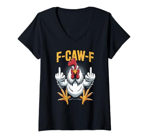 Damen F-CAW-F Lustiges Huhn Humor witzig T-Shirt mit V-Ausschnitt Damen F-CAW-F Lustiges Huhn Humor witzig T-Shirt mit V-Ausschnitt von F-CAW-F Huhn lustig crazy chicken