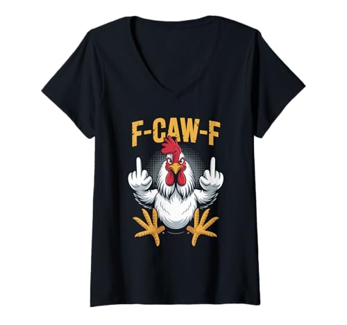 Damen F-CAW-F Lustiges Huhn Humor witzig T-Shirt mit V-Ausschnitt Damen F-CAW-F Lustiges Huhn Humor witzig T-Shirt mit V-Ausschnitt von F-CAW-F Huhn lustig crazy chicken
