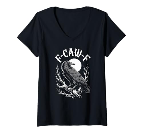 Damen F-CAW-F Lustiges Krähe Vogel Humor witzig T-Shirt mit V-Ausschnitt Damen F-CAW-F Lustiges Krähe Vogel Humor witzig T-Shirt mit V-Ausschnitt von F-CAW-F Krähe lustig crazy chicken