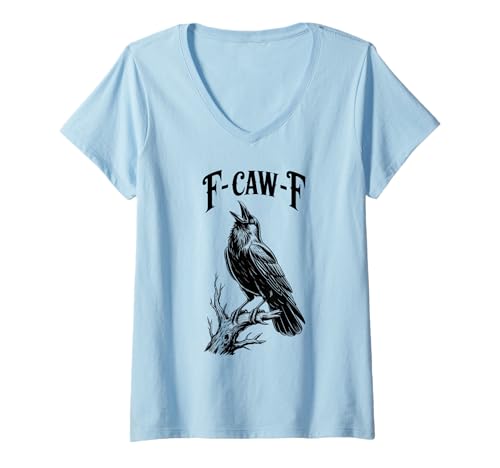 Damen F-CAW-F Lustiges Krähe Vogel Humor witzig T-Shirt mit V-Ausschnitt Damen F-CAW-F Lustiges Krähe Vogel Humor witzig T-Shirt mit V-Ausschnitt von F-CAW-F Krähe lustig crazy chicken