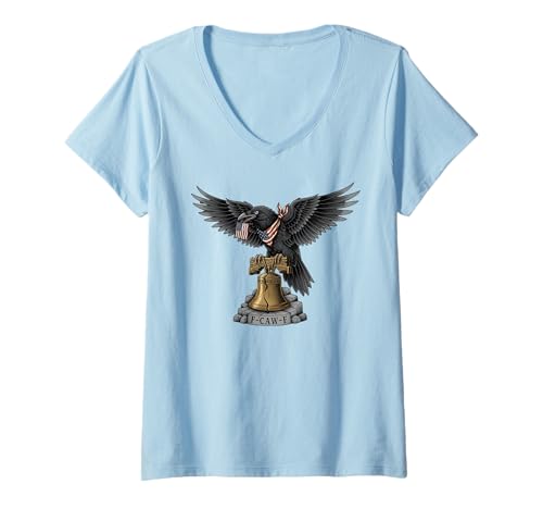 Damen F-CAW-F Black Crow USA Liberty Bell Amerikanische Flagge Patriotisch T-Shirt mit V-Ausschnitt Damen F-CAW-F Black Crow USA Liberty Bell Amerikanische Flagge Patriotisch T-Shirt mit V-Ausschnitt von F CAW F Liberty Bell Patriotic Raven Humor USA