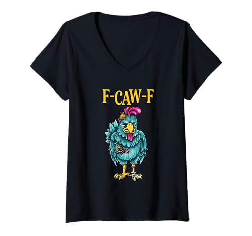 Damen F-Caw-F Hahn Halloween Zombie Vogel Sarkastische Humor Art T-Shirt mit V-Ausschnitt von F-CAW-F Sarcastic Crazy Humor Rooster by Coconil
