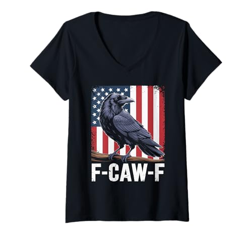 Damen F CAW F Retro Krähe USA Flagge Sarkasmus Halloween T-Shirt mit V-Ausschnitt Damen F CAW F Retro Krähe USA Flagge Sarkasmus Halloween T-Shirt mit V-Ausschnitt von F CAW F T-Shirt Frauen Männer Gothic Ravens Crow