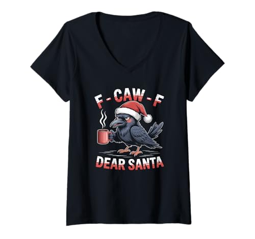 Damen F-CAW-F Huhn Spruch Meme Weihnachten Edition Rabe T-Shirt mit V-Ausschnitt Damen F-CAW-F Huhn Spruch Meme Weihnachten Edition Rabe T-Shirt mit V-Ausschnitt von F-CAW-F Weihnachten Style lustiges Raben Meme