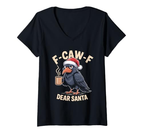 Damen F-CAW-F Huhn Spruch Meme Weihnachten Edition Rabe T-Shirt mit V-Ausschnitt Damen F-CAW-F Huhn Spruch Meme Weihnachten Edition Rabe T-Shirt mit V-Ausschnitt von F-CAW-F Weihnachten Style lustiges Raben Meme
