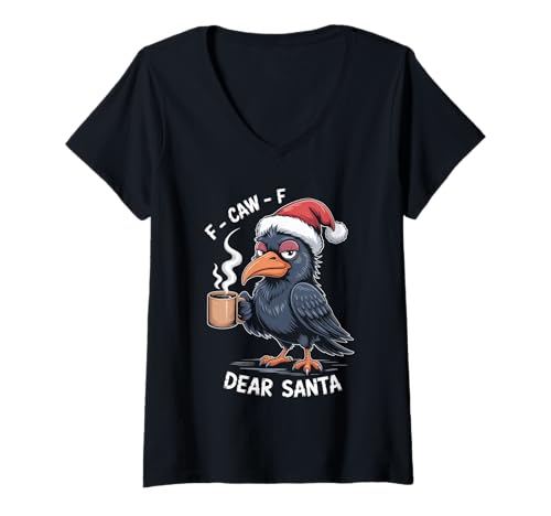Damen F-CAW-F Huhn Spruch Meme Weihnachten Edition Rabe T-Shirt mit V-Ausschnitt Damen F-CAW-F Huhn Spruch Meme Weihnachten Edition Rabe T-Shirt mit V-Ausschnitt von F-CAW-F Weihnachten Style lustiges Raben Meme