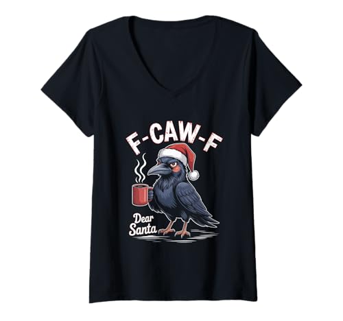 Damen F-CAW-F Huhn Spruch Meme Weihnachten Edition Rabe T-Shirt mit V-Ausschnitt Damen F-CAW-F Huhn Spruch Meme Weihnachten Edition Rabe T-Shirt mit V-Ausschnitt von F-CAW-F Weihnachten Style lustiges Raben Meme