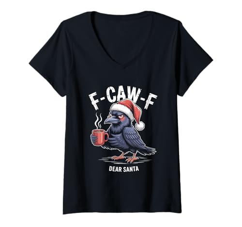 Damen F-CAW-F Huhn Spruch Meme Weihnachten Edition Rabe T-Shirt mit V-Ausschnitt Damen F-CAW-F Huhn Spruch Meme Weihnachten Edition Rabe T-Shirt mit V-Ausschnitt von F-CAW-F Weihnachten Style lustiges Raben Meme