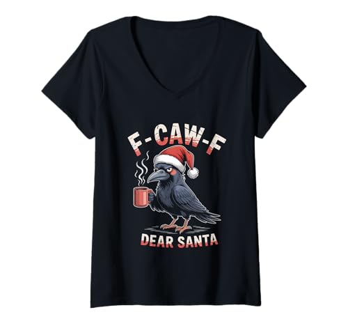 Damen F-CAW-F Huhn Spruch Meme Weihnachten Edition Rabe T-Shirt mit V-Ausschnitt Damen F-CAW-F Huhn Spruch Meme Weihnachten Edition Rabe T-Shirt mit V-Ausschnitt von F-CAW-F Weihnachten Style lustiges Raben Meme