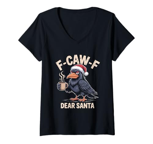 Damen F-CAW-F Huhn Spruch Meme Weihnachten Edition Rabe T-Shirt mit V-Ausschnitt Damen F-CAW-F Huhn Spruch Meme Weihnachten Edition Rabe T-Shirt mit V-Ausschnitt von F-CAW-F Weihnachten Style lustiges Raben Meme