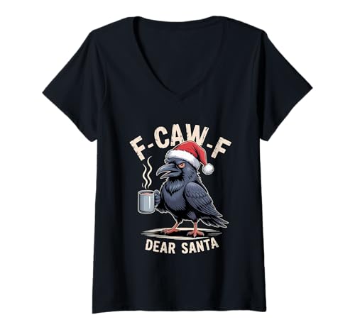 Damen F-CAW-F Huhn Spruch Meme Weihnachten Edition Rabe T-Shirt mit V-Ausschnitt Damen F-CAW-F Huhn Spruch Meme Weihnachten Edition Rabe T-Shirt mit V-Ausschnitt von F-CAW-F Weihnachten Style lustiges Raben Meme