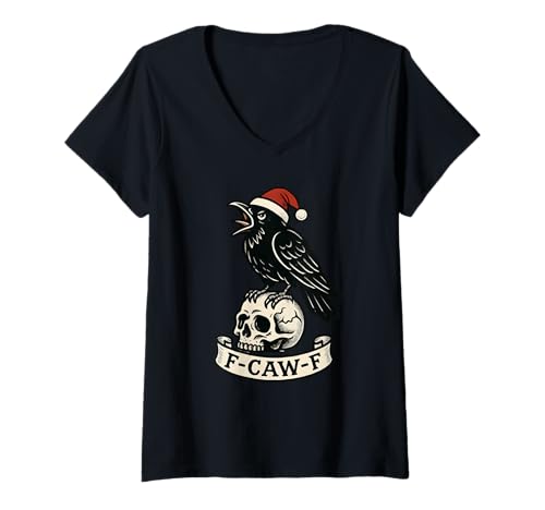 Damen Christmas F Caw F Crow F-Caw-F Damen-Mütze mit Vogelmotiv T-Shirt mit V-Ausschnitt von F Caw Caw F Crow Merch Store