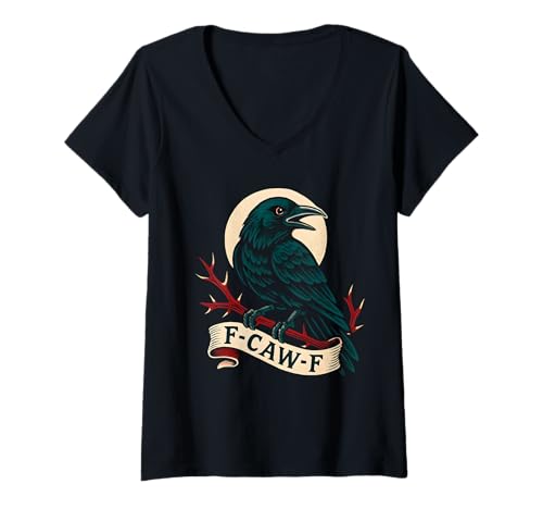 Damen F-Caw-F Crow Lustiger Erwachsenen-Humor, Gothic-Grafik T-Shirt mit V-Ausschnitt Damen F-Caw-F Crow Lustiger Erwachsenen-Humor, Gothic-Grafik T-Shirt mit V-Ausschnitt von F Caw Caw F Crow Merch Store