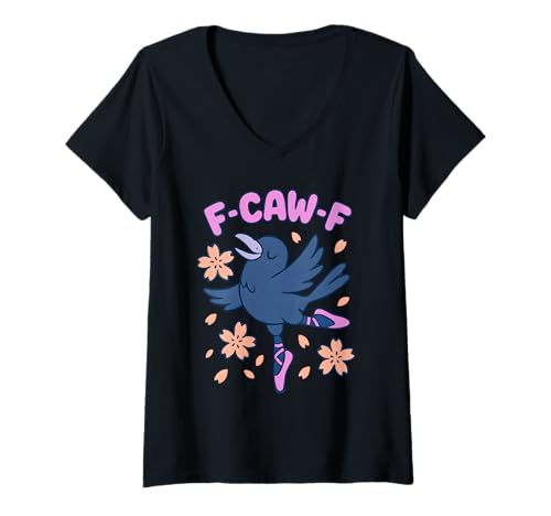 Damen F Caw F Damen Crow F-Caw-F Schwarzer Vogel FCAWF Rabe T-Shirt mit V-Ausschnitt von F Caw Caw F Crow Merch Store