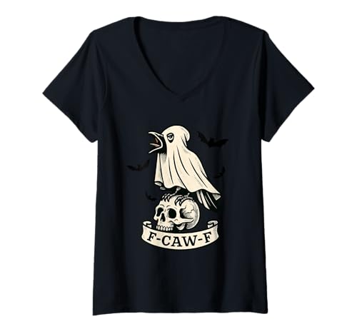 Damen Halloween F Caw F Crow F-Caw-F Black Bird FcawF Damen Herren T-Shirt mit V-Ausschnitt Damen Halloween F Caw F Crow F-Caw-F Black Bird FcawF Damen Herren T-Shirt mit V-Ausschnitt von F Caw Caw F Crow Merch Store