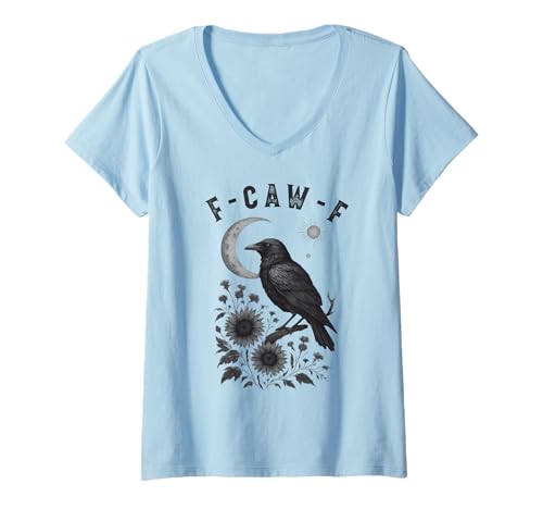 Damen F-Caw-F Black Crow Bird Retro Vintage Gothic Moon F-Caw-F T-Shirt mit V-Ausschnitt Damen F-Caw-F Black Crow Bird Retro Vintage Gothic Moon F-Caw-F T-Shirt mit V-Ausschnitt von F-Caw-F Black Bird Crow Funny Gothic Moon Crow